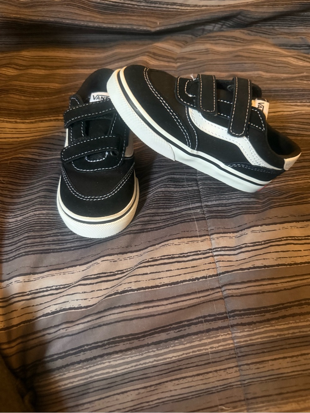 Vans Kids Black & White Velcro Sneakers